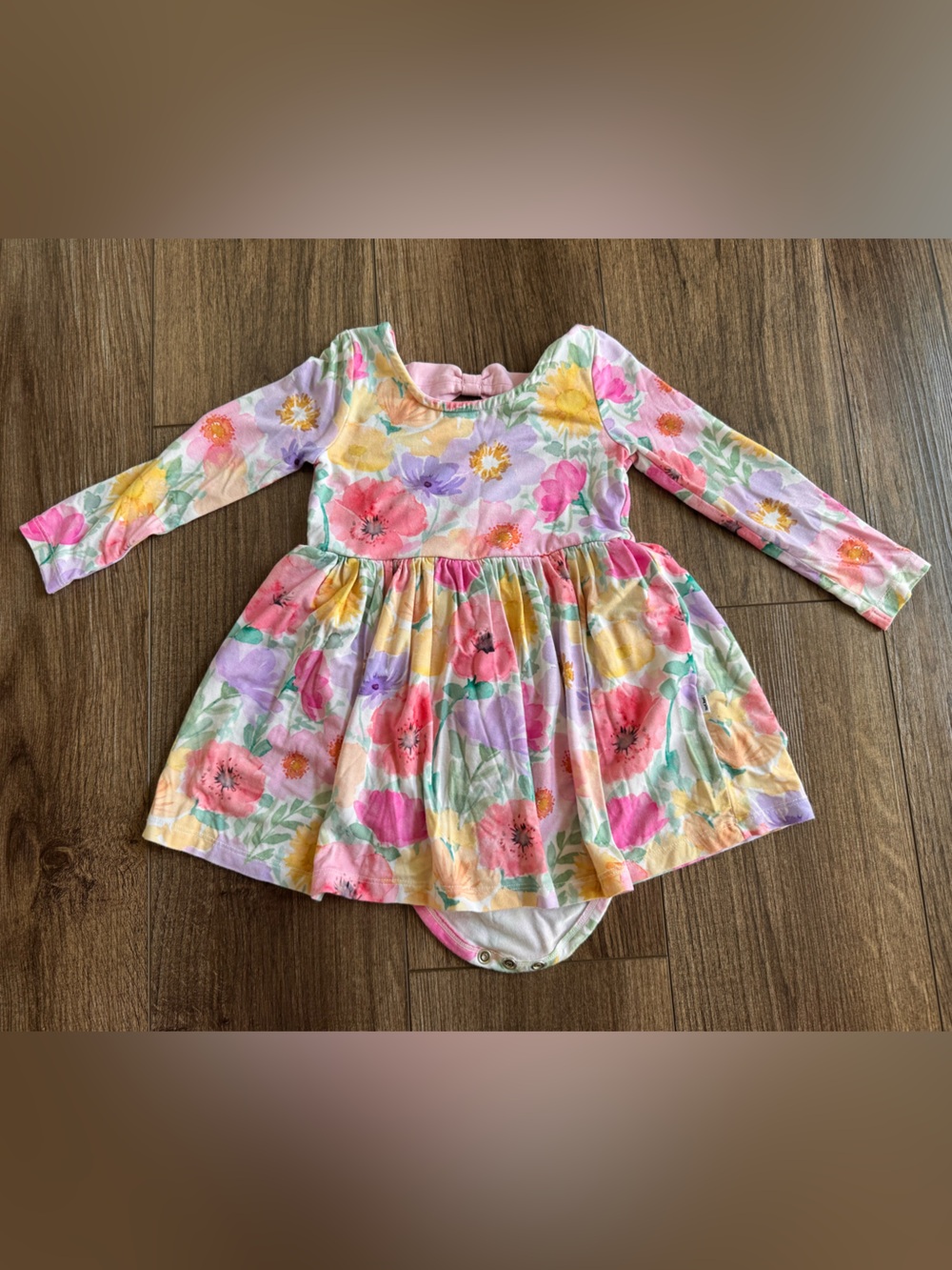 Little Sleepies twirl dress floral with pink bow in back 18-24 months